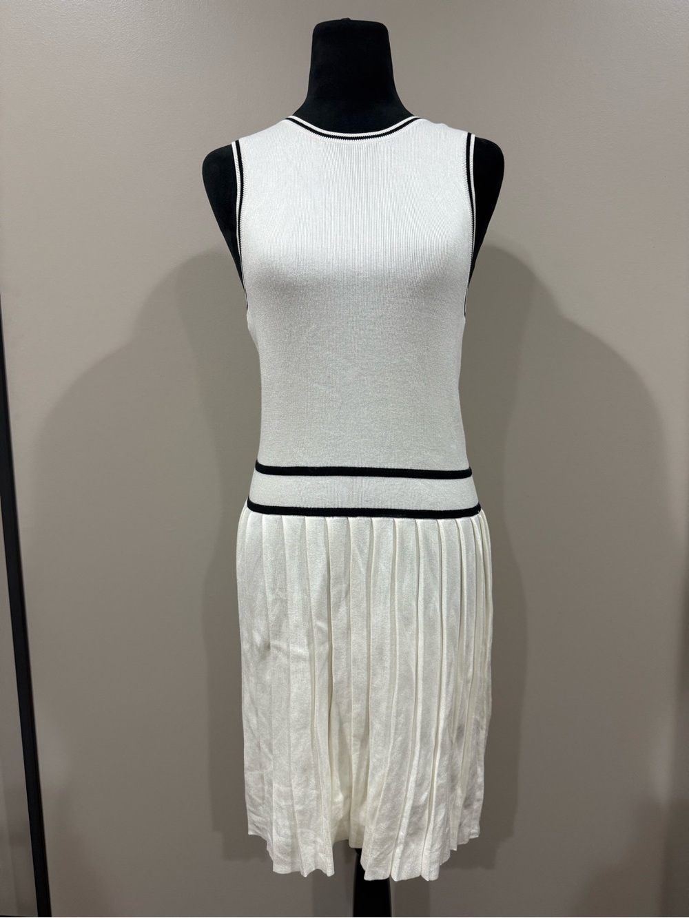 Abercrombie & Fitch Knit Pleated Preppy Tennis Dress - White/Black Trim